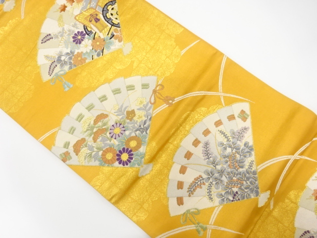 JAPANESE KIMONO / ANTIQUE FUKURO OBI / SILK / WOVEN CARRIAGE & FLOWERS